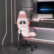 vidaXL Snurrbar gamingstol med fotstöd vit och rosa konstläder
