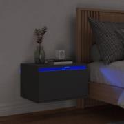 vidaXL Väggmonterat sängbord med LED-lampor svart