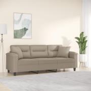vidaXL 3-sitssoffa med prydnadskuddar taupe 180 cm mikrofibertyg