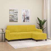 vidaXL 3-sitssoffa med fotpall gul 180 cm sammet