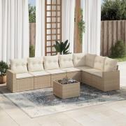 vidaXL Matgrupp för trädgården med dynor 8 delar beige konstrotting