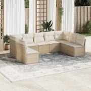 vidaXL Soffgrupp för trädgården med dynor 9 delar beige konstrotting