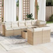 vidaXL Soffgrupp för trädgården med dynor 9 delar beige konstrotting
