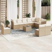 vidaXL Loungegrupp för trädgården m. dynor 11 delar beige konstrotting
