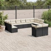 vidaXL Loungegrupp med dynor 12 delar svart konstrotting