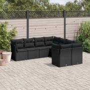 vidaXL Loungegrupp för trädgården med dynor 8 delar svart konstrotting