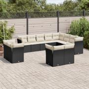 vidaXL Loungegrupp med dynor 12 delar svart konstrotting