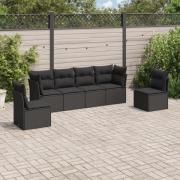 vidaXL Loungegrupp med dynor 6 delar svart konstrotting