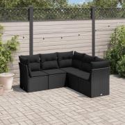 vidaXL Loungegrupp för trädgården med dynor 5 delar svart konstrotting