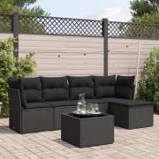 vidaXL Loungegrupp med dynor 6 delar svart konstrotting