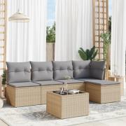vidaXL Soffgrupp för trädgården med dynor 6 delar beige konstrotting