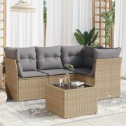 vidaXL Soffgrupp för trädgården med dynor 5 delar beige konstrotting