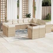 vidaXL Soffgrupp för trädgården med dynor 13 delar beige konstrotting