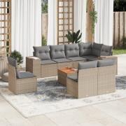 vidaXL Soffgrupp för trädgården med dynor 9 delar beige konstrotting