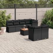 vidaXL Loungegrupp för trädgården med dynor 8 delar svart konstrotting