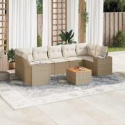 vidaXL Matgrupp för trädgården med dynor 8 delar beige konstrotting