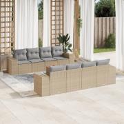 vidaXL Soffgrupp för trädgården med dynor 9 delar beige konstrotting