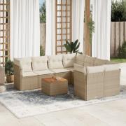 vidaXL Soffgrupp för trädgården med dynor 9 delar beige konstrotting