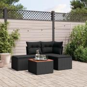vidaXL Loungegrupp för trädgården med dynor 5 delar svart konstrotting