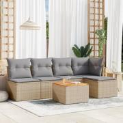 vidaXL Soffgrupp för trädgården med dynor 6 delar beige konstrotting