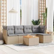vidaXL Soffgrupp för trädgården med dynor 6 delar beige konstrotting