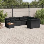 vidaXL Loungegrupp 10 delar med svarta dynor konstrotting