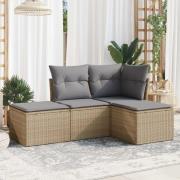 vidaXL Soffgrupp för trädgård med dynor 4 delar beige konstrotting