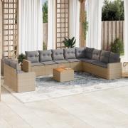 vidaXL Loungegrupp för trädgården m. dynor 11 delar beige konstrotting