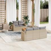 vidaXL Soffgrupp för trädgården med dynor 6 delar beige konstrotting