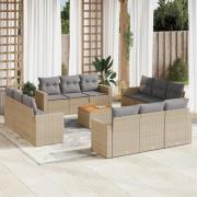 vidaXL Soffgrupp för trädgården med dynor 13 delar beige konstrotting