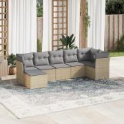 vidaXL Matgrupp för trädgården med dynor 7 delar beige konstrotting