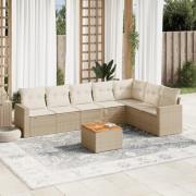 vidaXL Matgrupp för trädgården med dynor 8 delar beige konstrotting