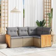 vidaXL Soffgrupp för trädgård med dynor 4 delar beige konstrotting