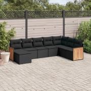 vidaXL Loungegrupp för trädgården med dynor 8 delar svart konstrotting