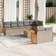 vidaXL Soffgrupp för trädgården med dynor 9 delar beige konstrotting