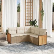 vidaXL Soffgrupp för trädgården med dynor 5 delar beige konstrotting