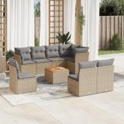 vidaXL Soffgrupp för trädgården med dynor 9 delar beige konstrotting