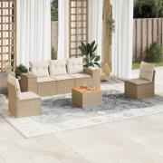 vidaXL Soffgrupp för trädgården med dynor 6 delar beige konstrotting