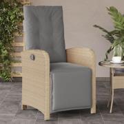 vidaXL Justerbar trädgårdsstol med fotstöd mixbeige konstrotting