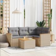 vidaXL Soffgrupp för trädgården med dynor 5 delar beige konstrotting