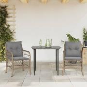 vidaXL Bistrogrupp med dynor 3 delar mixbeige konstrotting