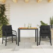 vidaXL Caféset med dynor 3 delar svart konstrotting