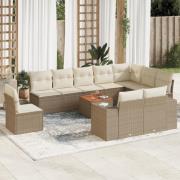 vidaXL Loungegrupp för trädgården m. dynor 11 delar beige konstrotting