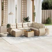 vidaXL Matgrupp för trädgården med dynor 8 delar beige konstrotting