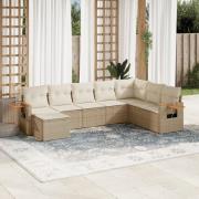 vidaXL Matgrupp för trädgården med dynor 8 delar beige konstrotting