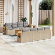 vidaXL Soffgrupp för trädgården med dynor 9 delar beige konstrotting