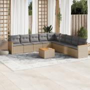 vidaXL Soffgrupp för trädgård med dynor 10 delar beige konstrotting