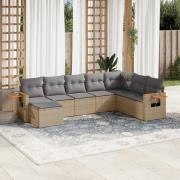 vidaXL Matgrupp för trädgården med dynor 8 delar beige konstrotting