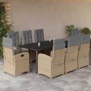 vidaXL Matgrupp för trädgården med dynor 9 delar mixbeige konstrotting
