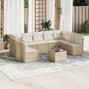 vidaXL Soffgrupp för trädgård med dynor 10 delar beige konstrotting